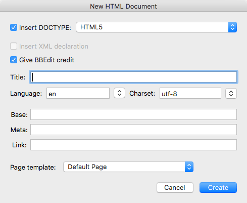 making a new HTML document in BBEdit